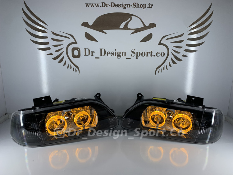 چراغ جلو اسپرت پراید طرح حلقه سه بعدی انبه ای داخل مشکی