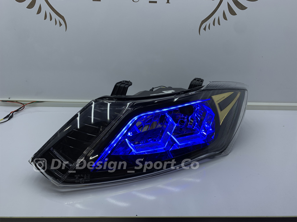 چراغ جلو اسپرت کوییک و ساینا طرح هگزا آبی داخل مشکی