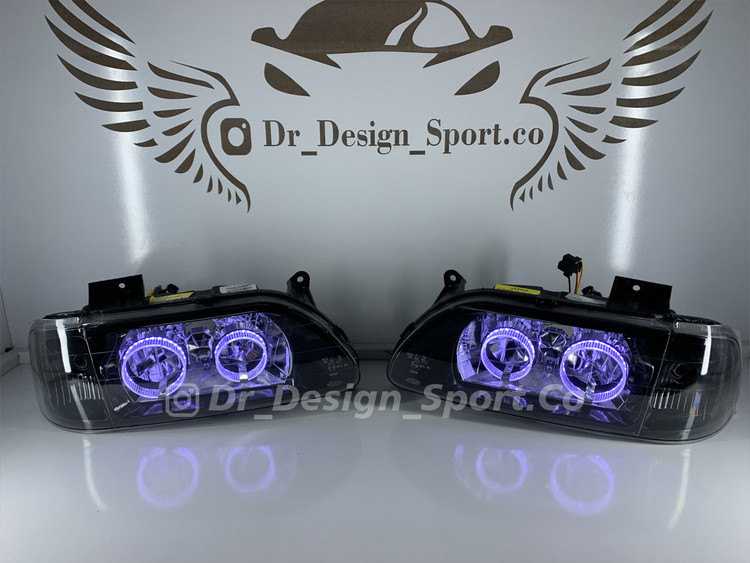 چراغ جلو اسپرت پراید طرح حلقه سه بعدی سفید داخل مشکی