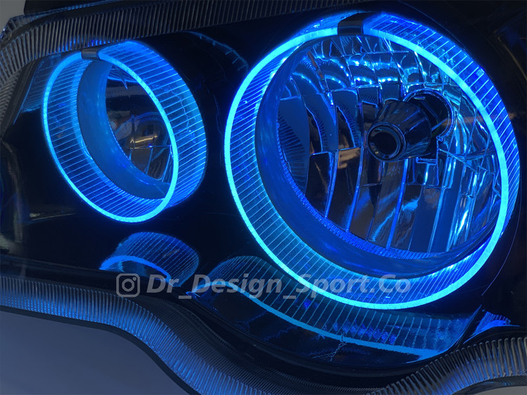 چراغ جلو اسپرت پراید حلقه سه بعدی آبی یخی داخل مشکی