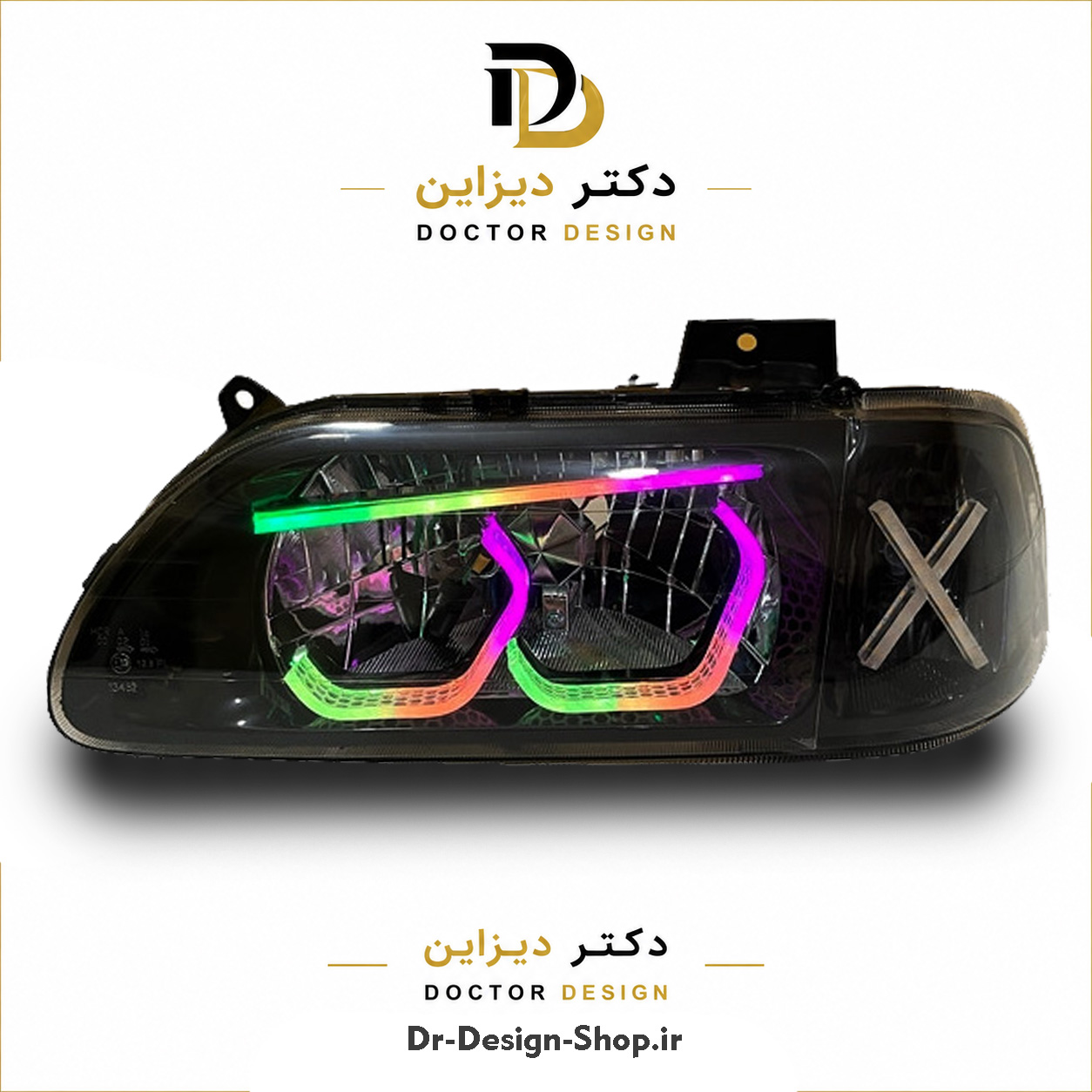 چراغ جلو اسپرت پراید 131 (صبا) مدل 3D-Hexa-X برند مدرن | بسته 2 عددی
