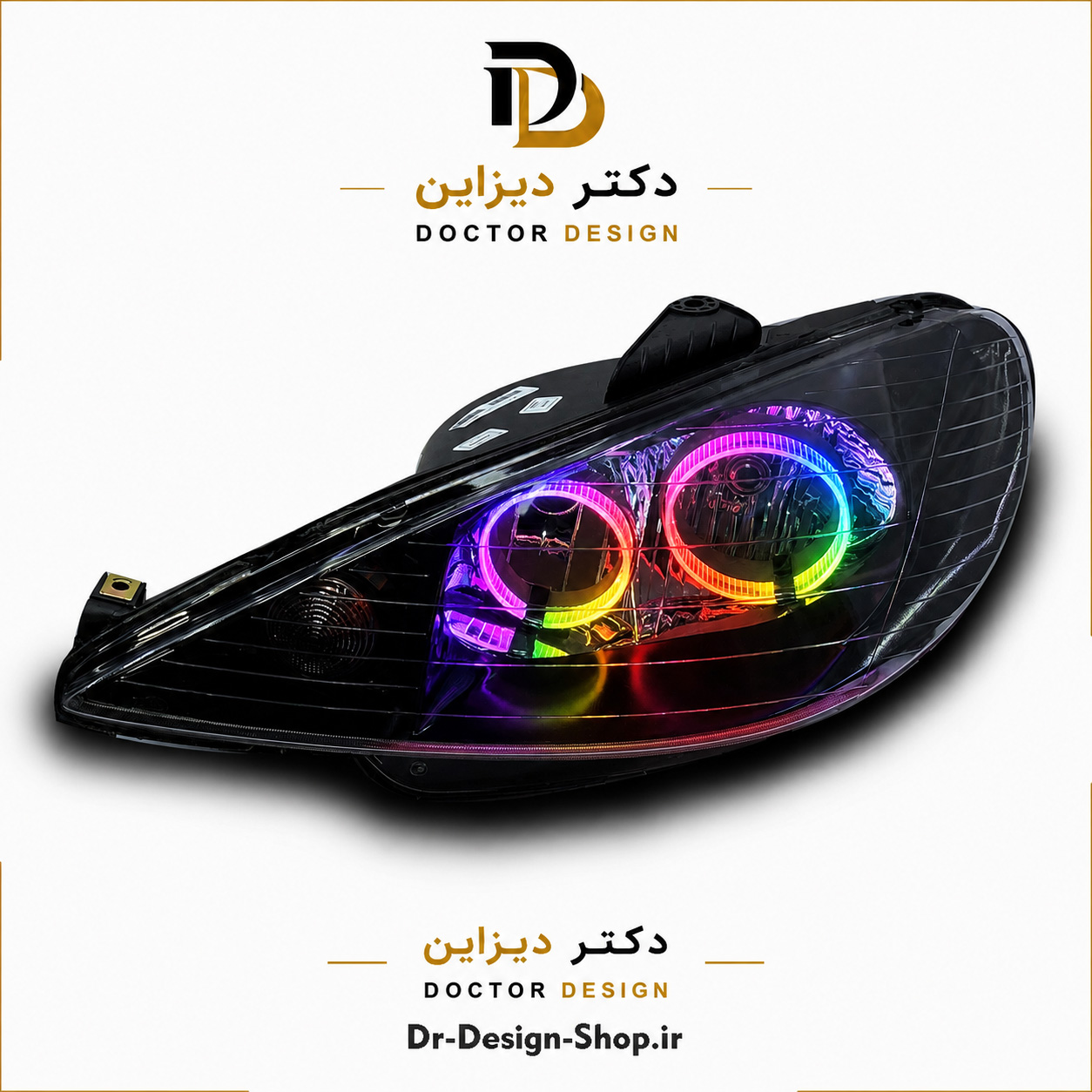 چراغ جلو اسپرت پژو 206 مدل حلقه 3D برند مدرن | بسته 2 عددی