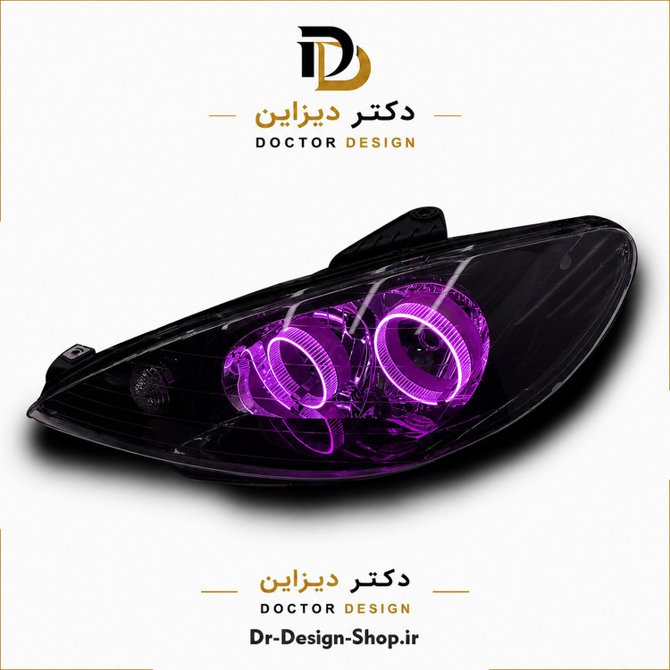 چراغ جلو اسپرت پژو 206 مدل حلقه 3D برند مدرن | بسته 2 عددی