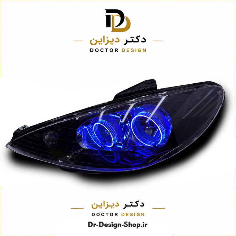 چراغ جلو اسپرت پژو 206 مدل حلقه 3D برند مدرن | بسته 2 عددی