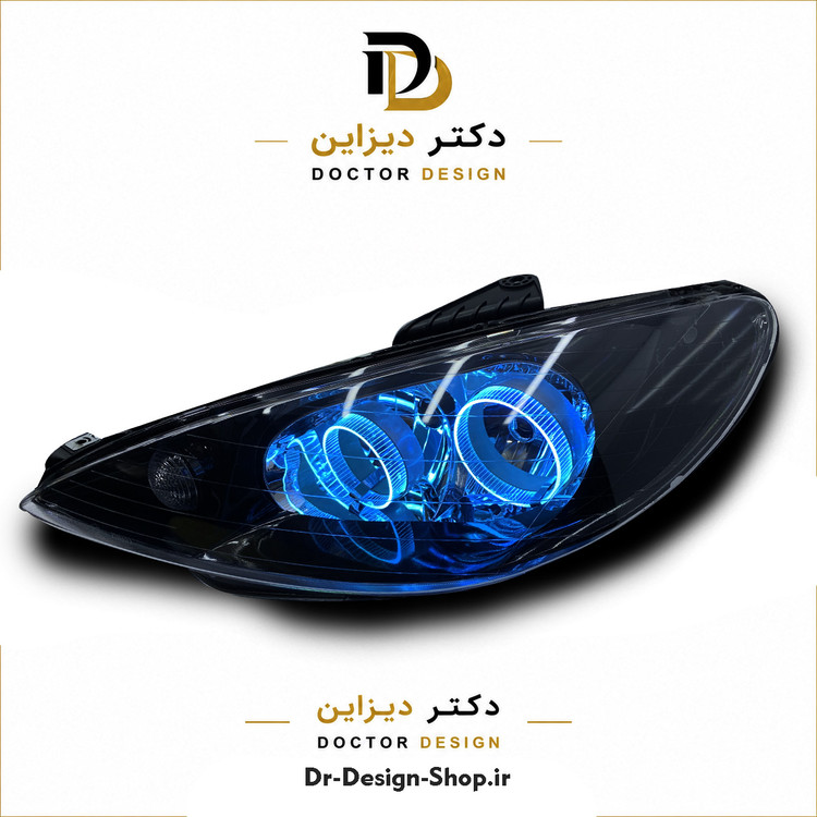 چراغ جلو اسپرت پژو 206 مدل حلقه 3D برند مدرن | بسته 2 عددی