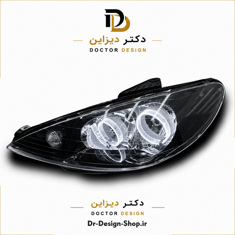 چراغ جلو اسپرت پژو 206 مدل حلقه 3D برند مدرن | بسته 2 عددی