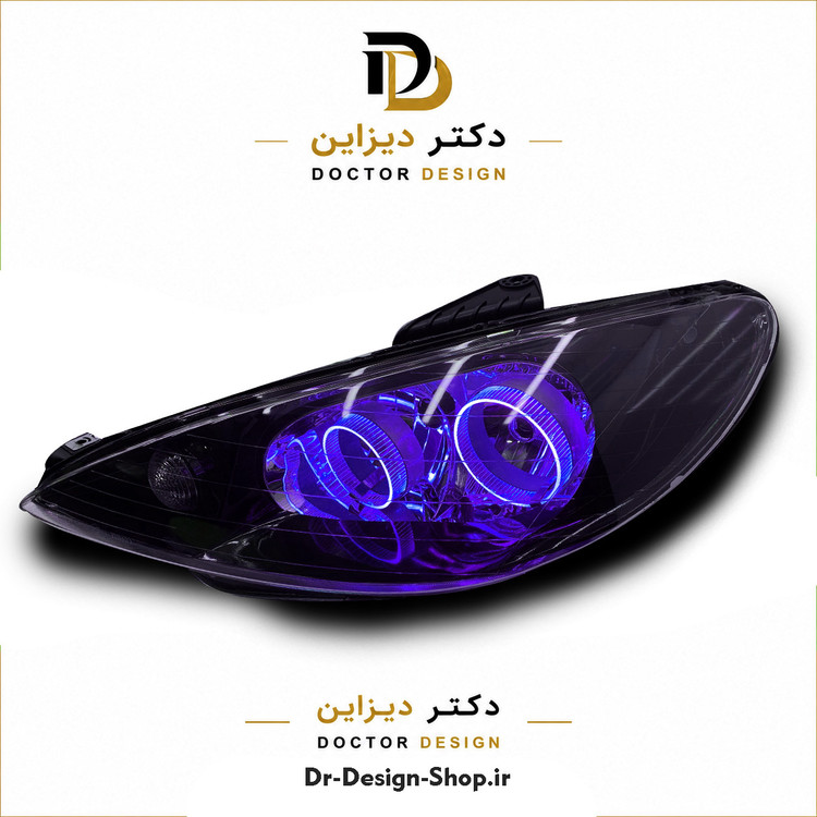 چراغ جلو اسپرت پژو 206 مدل حلقه 3D برند مدرن | بسته 2 عددی