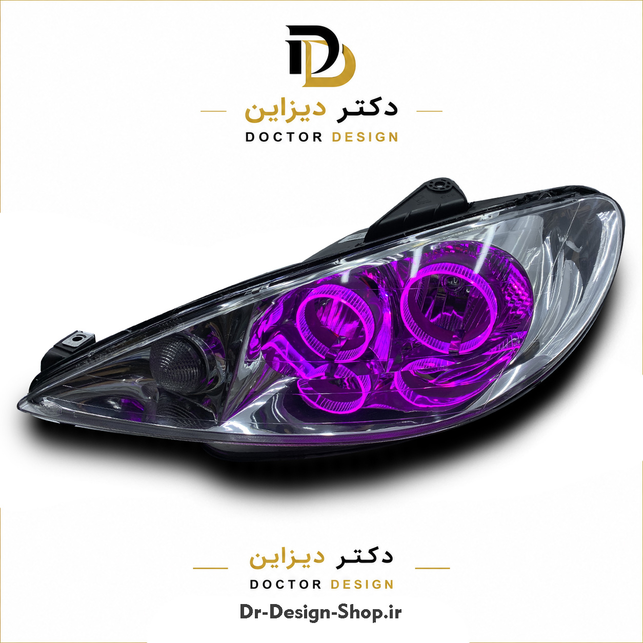 چراغ جلو اسپرت پژو 206 مدل حلقه 3D برند مدرن | بسته 2 عددی