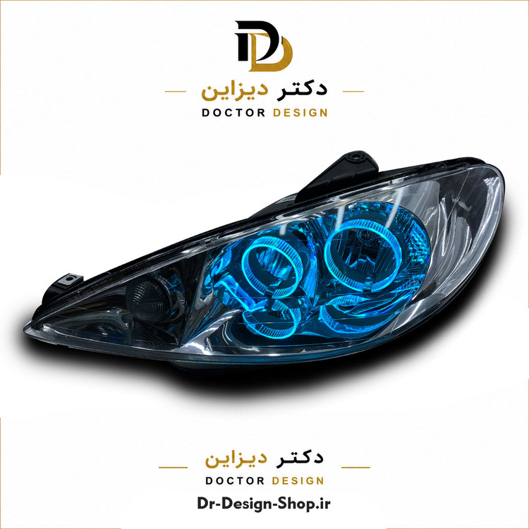 چراغ جلو اسپرت پژو 206 مدل حلقه 3D برند مدرن | بسته 2 عددی