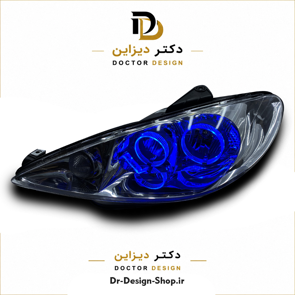 چراغ جلو اسپرت پژو 206 مدل حلقه 3D برند مدرن | بسته 2 عددی