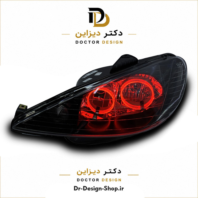چراغ جلو اسپرت پژو 206 مدل حلقه 3D برند مدرن | بسته 2 عددی