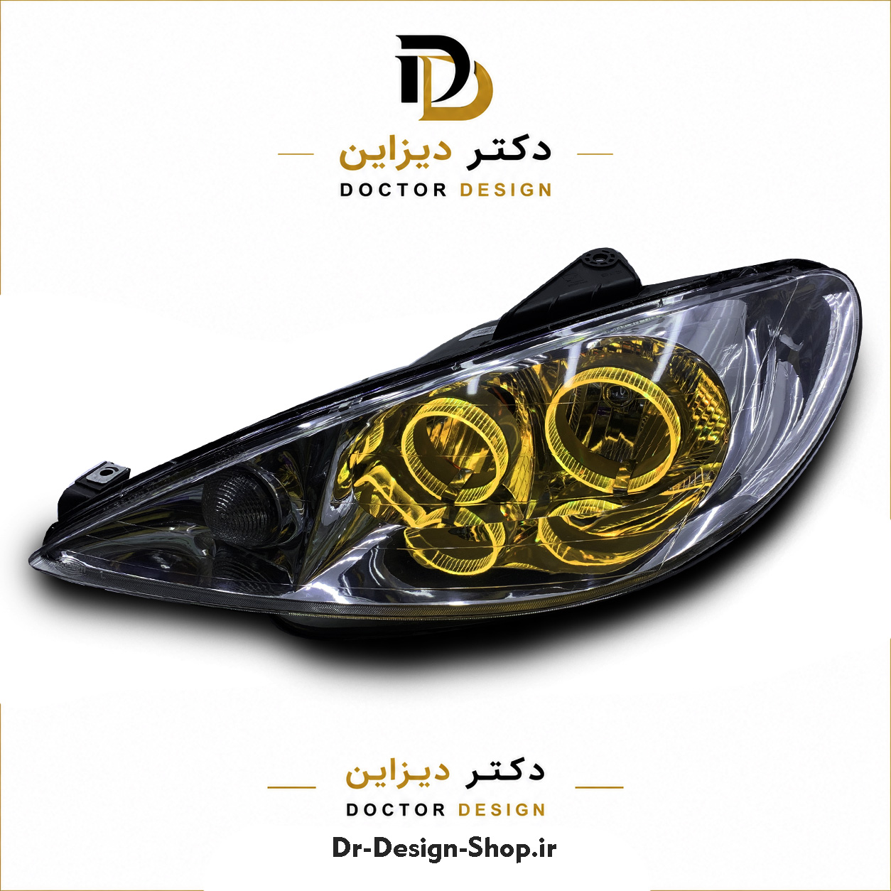 چراغ جلو اسپرت پژو 206 مدل حلقه 3D برند مدرن | بسته 2 عددی