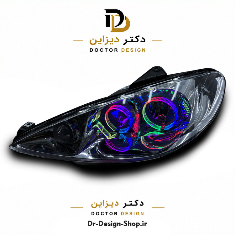 چراغ جلو اسپرت پژو 206 مدل حلقه 3D برند مدرن | بسته 2 عددی