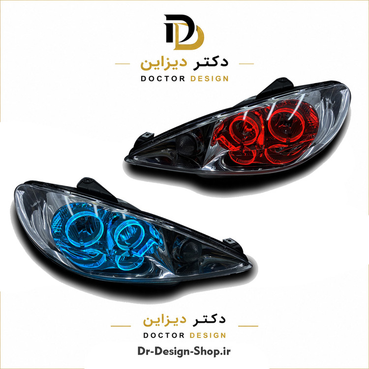 چراغ جلو اسپرت پژو 206 مدل حلقه 3D برند مدرن | بسته 2 عددی