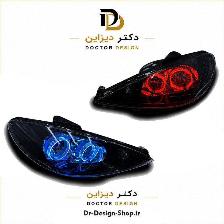 چراغ جلو اسپرت پژو 206 مدل حلقه 3D برند مدرن | بسته 2 عددی
