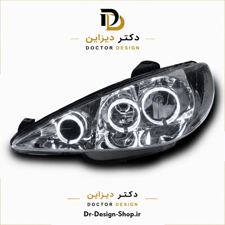 چراغ جلو اسپرت پژو 206 مدل حلقه 3D R3 برند مدرن | بسته 2 عددی
