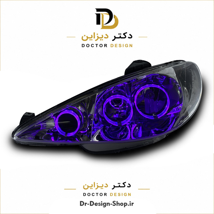 چراغ جلو اسپرت پژو 206 مدل حلقه 3D R3 برند مدرن | بسته 2 عددی