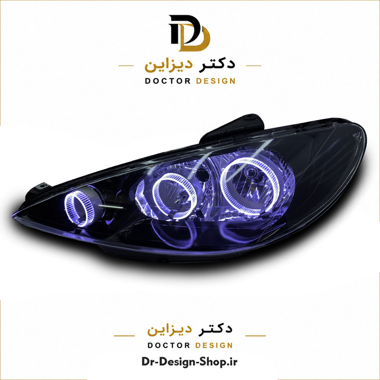 چراغ جلو اسپرت پژو 206 مدل حلقه 3D R3 برند مدرن | بسته 2 عددی