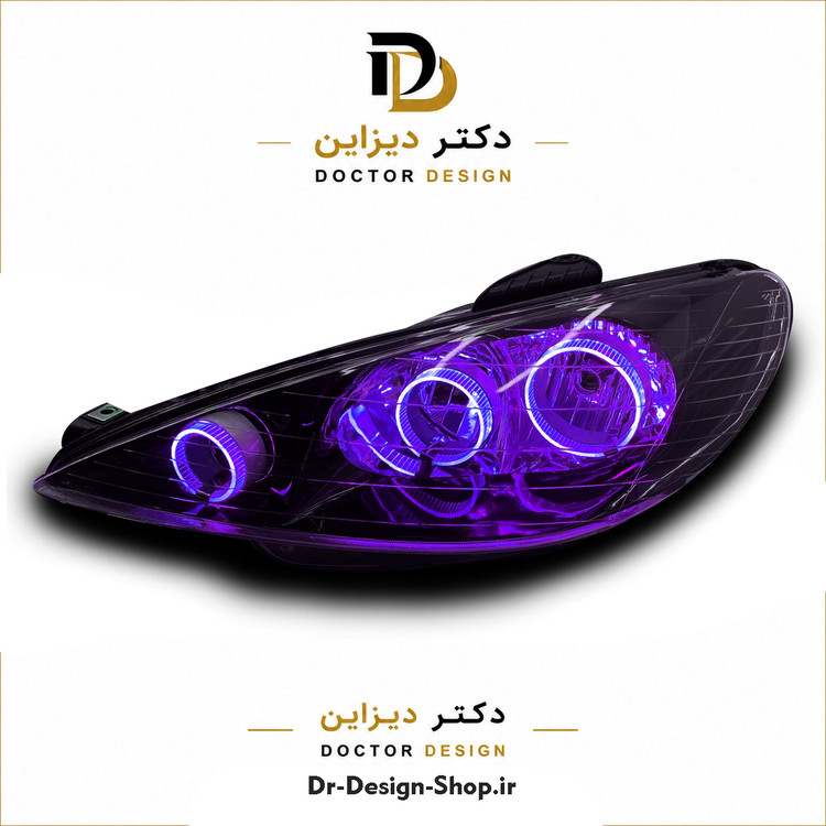 چراغ جلو اسپرت پژو 206 مدل حلقه 3D R3 برند مدرن | بسته 2 عددی