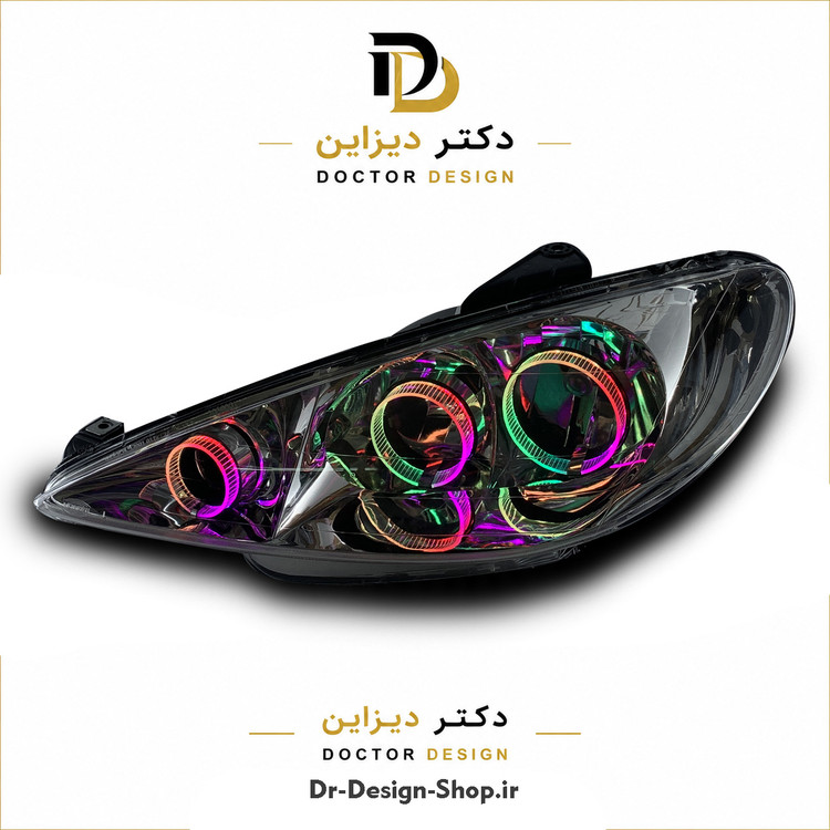 چراغ جلو اسپرت پژو 206 مدل حلقه 3D R3 برند مدرن | بسته 2 عددی