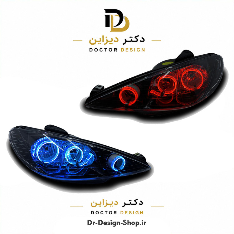 چراغ جلو اسپرت پژو 206 مدل حلقه 3D R3 برند مدرن | بسته 2 عددی