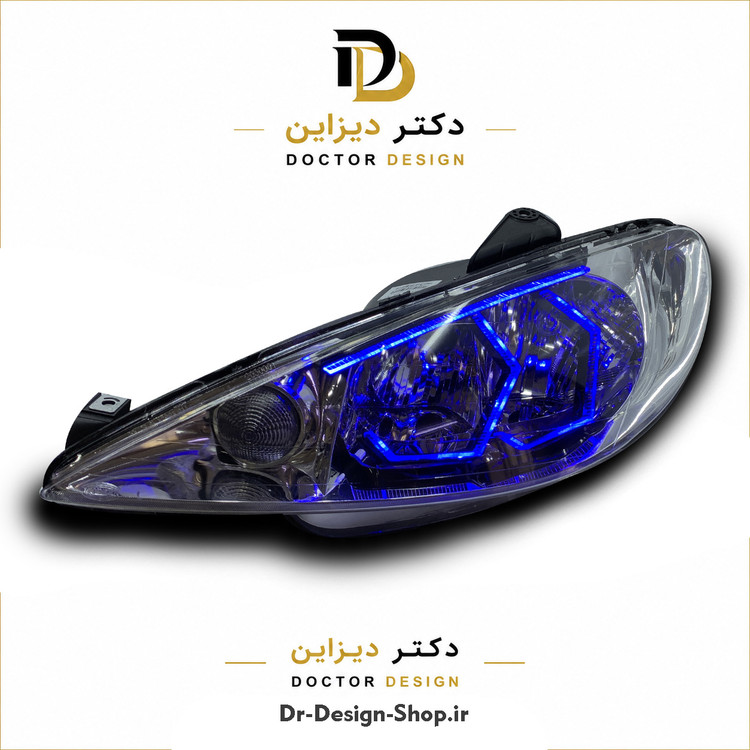 چراغ جلو اسپرت پژو 206 مدل 3D Hexa دو حالته برند مدرن | بسته 2 عددی