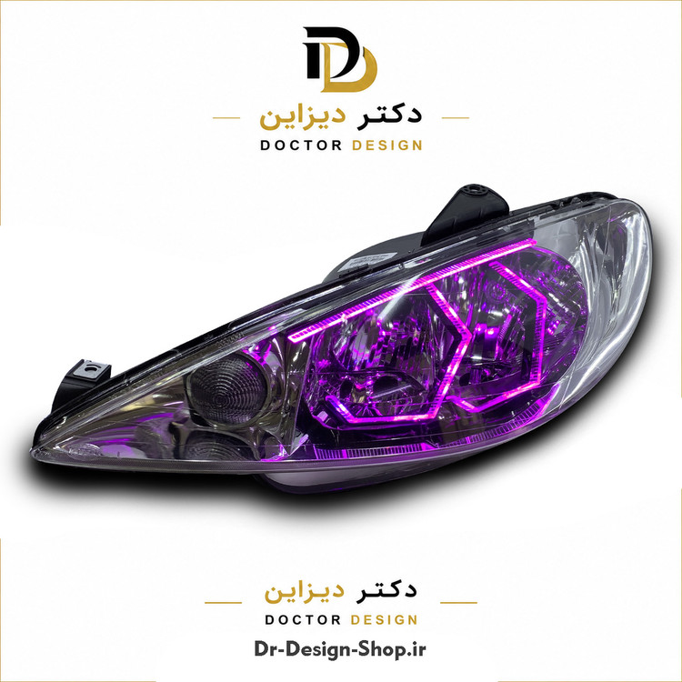 چراغ جلو اسپرت پژو 206 مدل 3D Hexa دو حالته برند مدرن | بسته 2 عددی