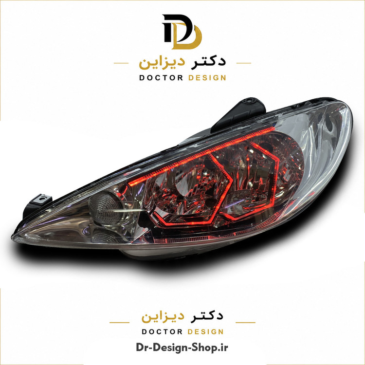 چراغ جلو اسپرت پژو 206 مدل 3D Hexa دو حالته برند مدرن | بسته 2 عددی