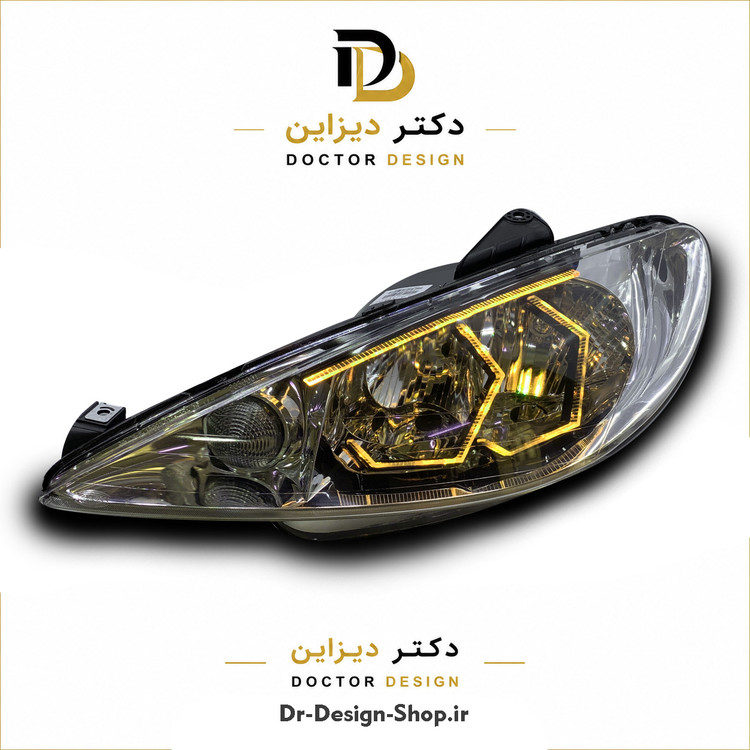 چراغ جلو اسپرت پژو 206 مدل 3D Hexa دو حالته برند مدرن | بسته 2 عددی