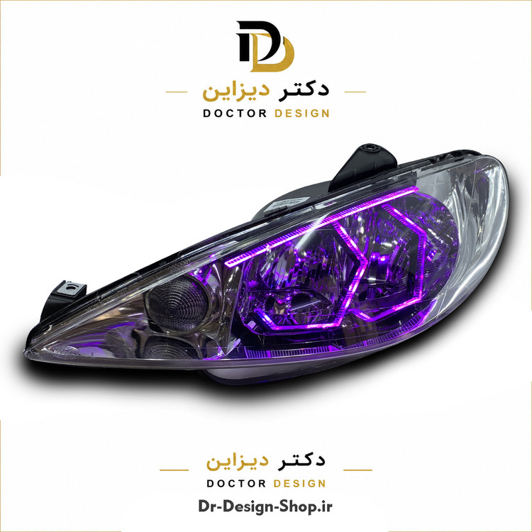 چراغ جلو اسپرت پژو 206 مدل 3D Hexa دو حالته برند مدرن | بسته 2 عددی