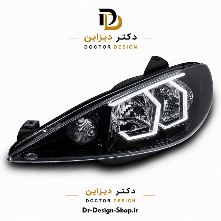 چراغ جلو اسپرت پژو 206 مدل 3D Hexa دو حالته برند مدرن | بسته 2 عددی