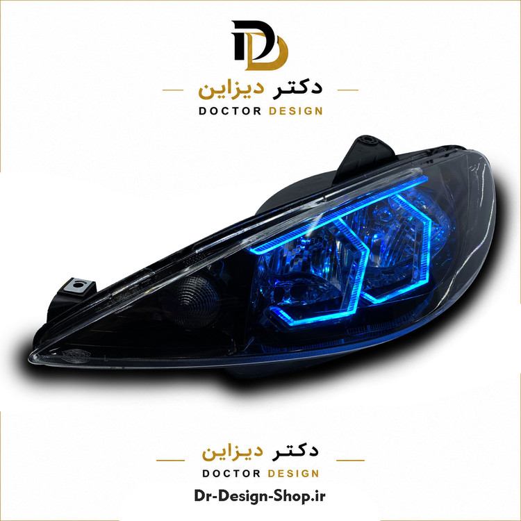 چراغ جلو اسپرت پژو 206 مدل 3D Hexa دو حالته برند مدرن | بسته 2 عددی