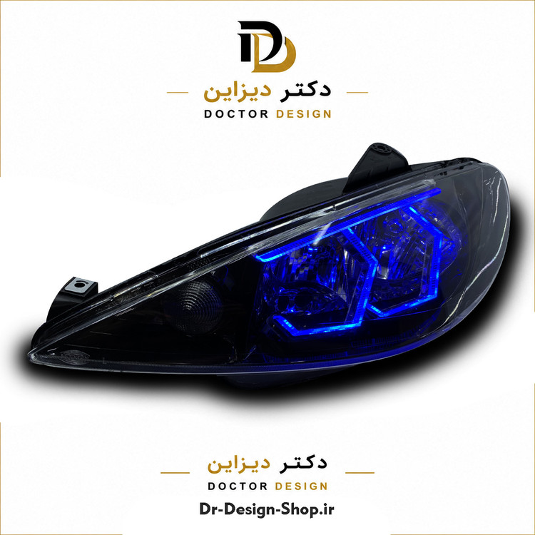 چراغ جلو اسپرت پژو 206 مدل 3D Hexa دو حالته برند مدرن | بسته 2 عددی
