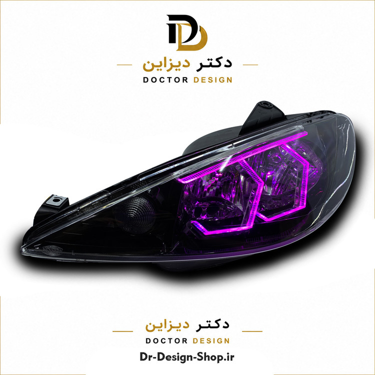 چراغ جلو اسپرت پژو 206 مدل 3D Hexa دو حالته برند مدرن | بسته 2 عددی