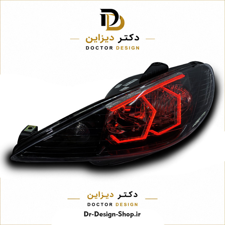چراغ جلو اسپرت پژو 206 مدل 3D Hexa دو حالته برند مدرن | بسته 2 عددی