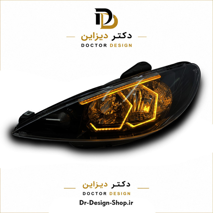 چراغ جلو اسپرت پژو 206 مدل 3D Hexa دو حالته برند مدرن | بسته 2 عددی