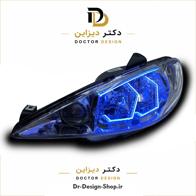 چراغ جلو اسپرت پژو 206 مدل 3D Hexa دو حالته برند مدرن | بسته 2 عددی