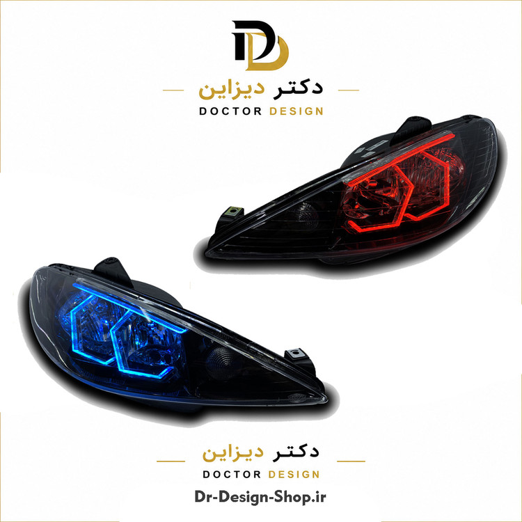 چراغ جلو اسپرت پژو 206 مدل 3D Hexa دو حالته برند مدرن | بسته 2 عددی