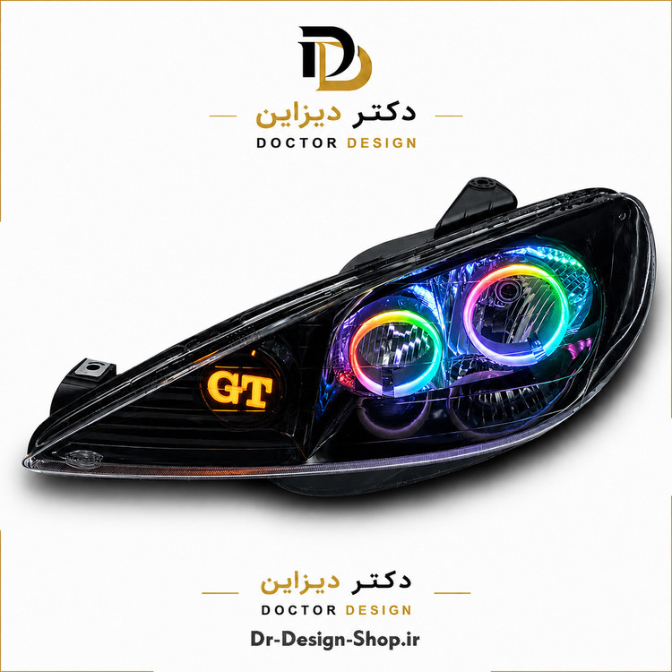 چراغ جلو اسپرت پژو 206 مدل GT برند مدرن | بسته 2 عددی