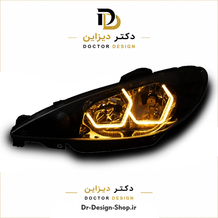 چراغ جلو اسپرت پژو 206 مدل 3D i8 برند مدرن | بسته 2 عددی