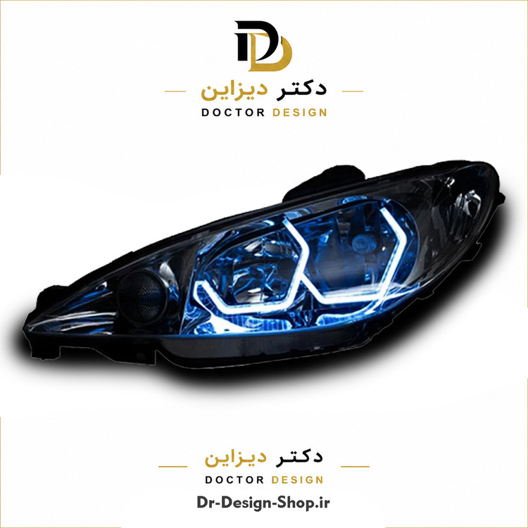 چراغ جلو اسپرت پژو 206 مدل 3D i8 برند مدرن | بسته 2 عددی