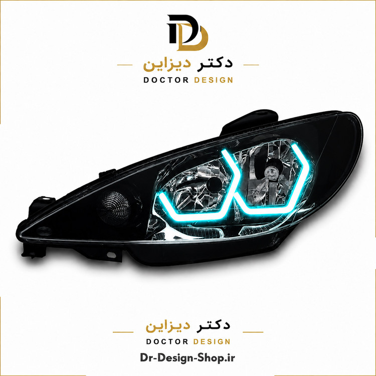 چراغ جلو اسپرت پژو 206 مدل 3D i8 برند مدرن | بسته 2 عددی