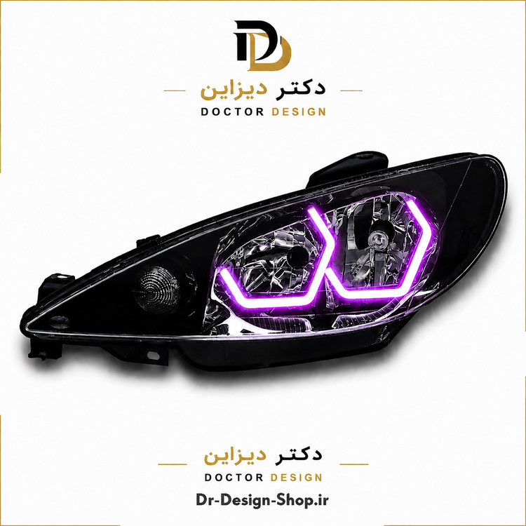 چراغ جلو اسپرت پژو 206 مدل 3D i8 برند مدرن | بسته 2 عددی