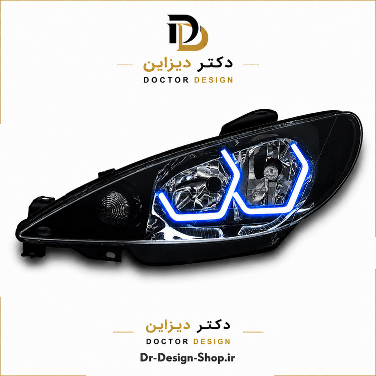 چراغ جلو اسپرت پژو 206 مدل 3D i8 برند مدرن | بسته 2 عددی