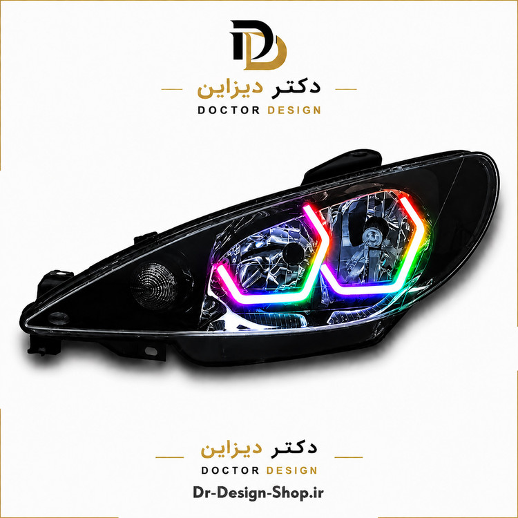 چراغ جلو اسپرت پژو 206 مدل 3D i8 برند مدرن | بسته 2 عددی