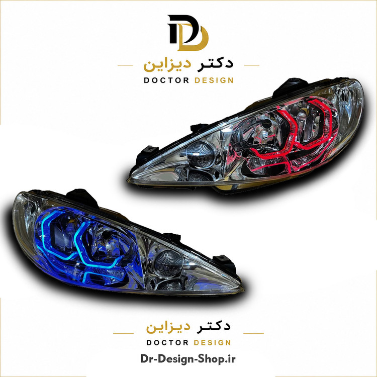 چراغ جلو اسپرت پژو 206 مدل 3D i8 برند مدرن | بسته 2 عددی