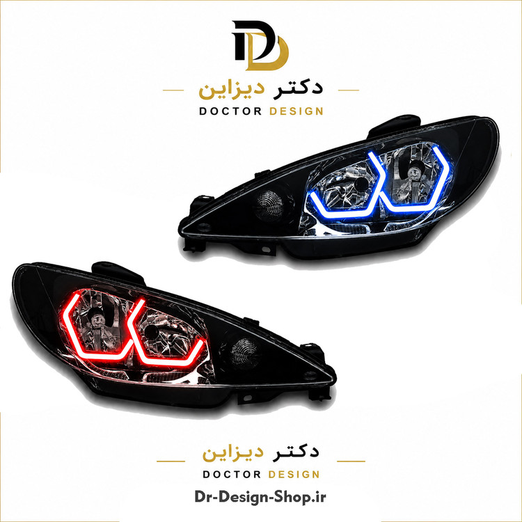 چراغ جلو اسپرت پژو 206 مدل 3D i8 برند مدرن | بسته 2 عددی