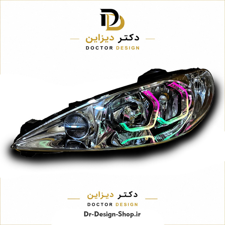 چراغ جلو اسپرت پژو 206 مدل 3D i8 برند مدرن | بسته 2 عددی
