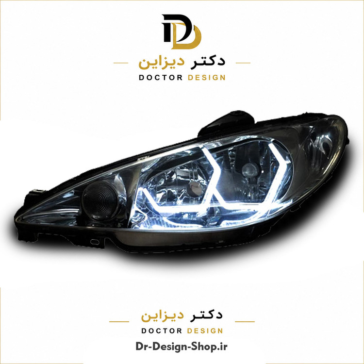 چراغ جلو اسپرت پژو 206 مدل 3D i8 برند مدرن | بسته 2 عددی
