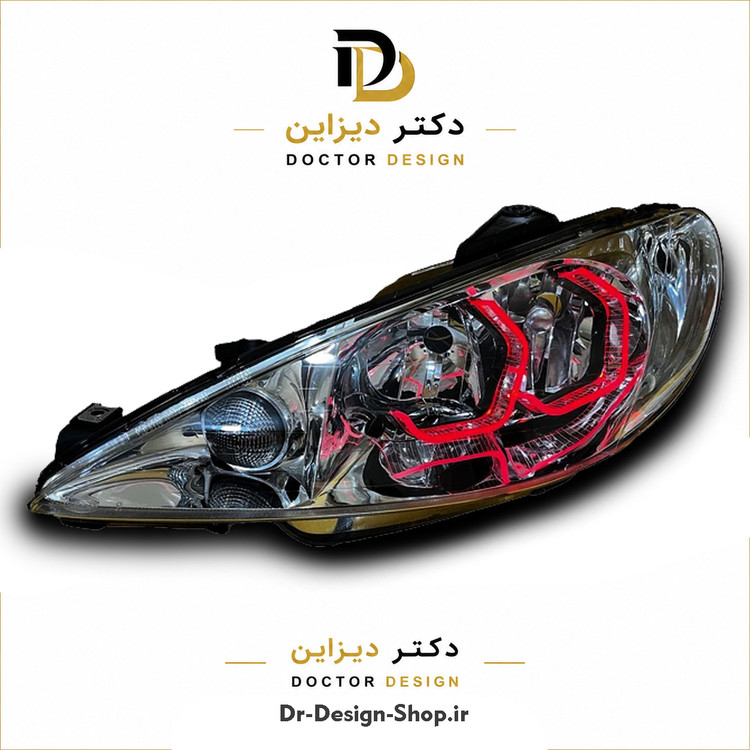 چراغ جلو اسپرت پژو 206 مدل 3D i8 برند مدرن | بسته 2 عددی